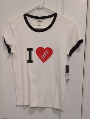 Juicy Couture Girls' White 'I Heart Juicy' Tee with Black Trim